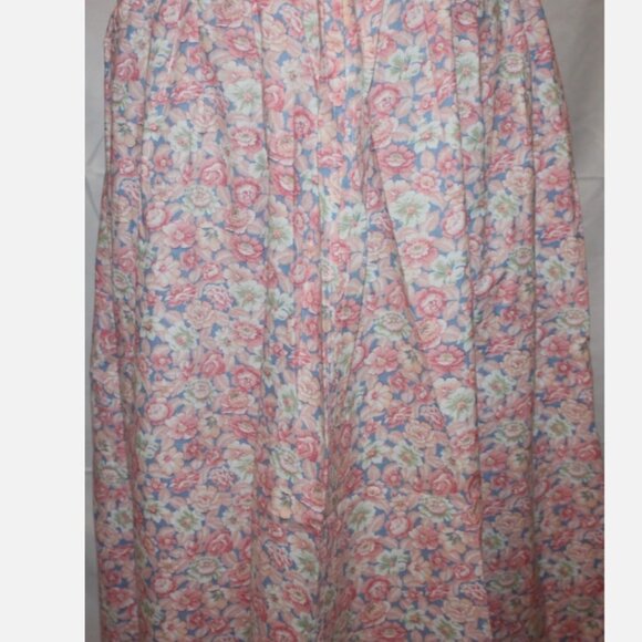 Pink Blue Floral Flared Skirt XS 26" Waist Cotton Blend Side Zipper Vintage 80's - Picture 4 of 15